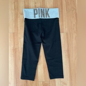 Y2K PINK Victoria Secret Yoga “PINK” Leopard Letters Fold Over Capri XS